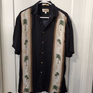 Campia Moda Mens Medium Black Hawaiian Shirt Short Sleeve cuban style Palm Trees